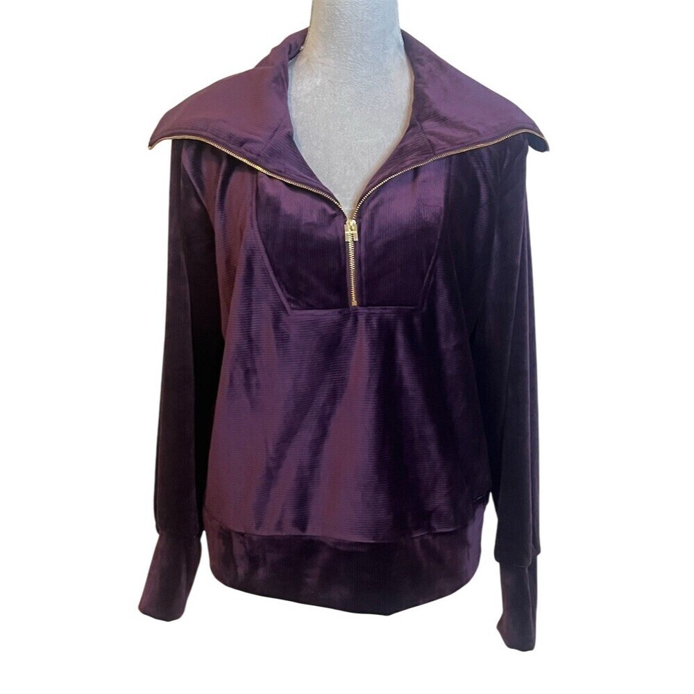 Halston Quarter-Zip Pullover Sweatshirt M Purple Fall Logo Cozy Comfy